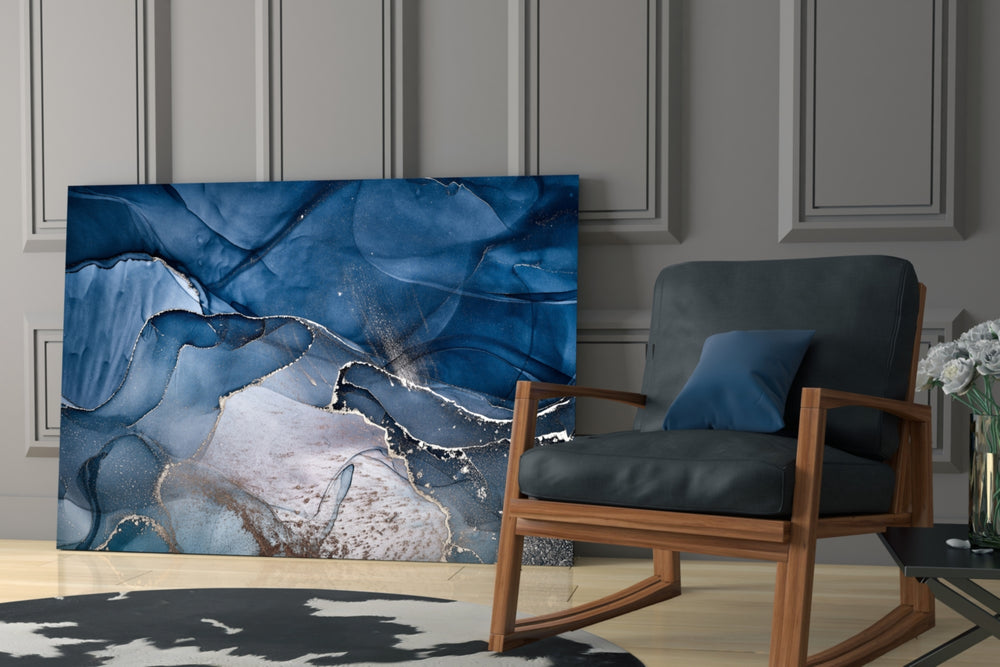 Sapphire Stone artwork anchoring a wall with coastal serene palette