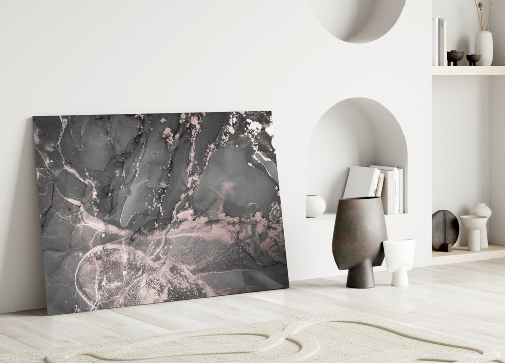 Smoke and Blush glass wall art styled above a sofa in a living room