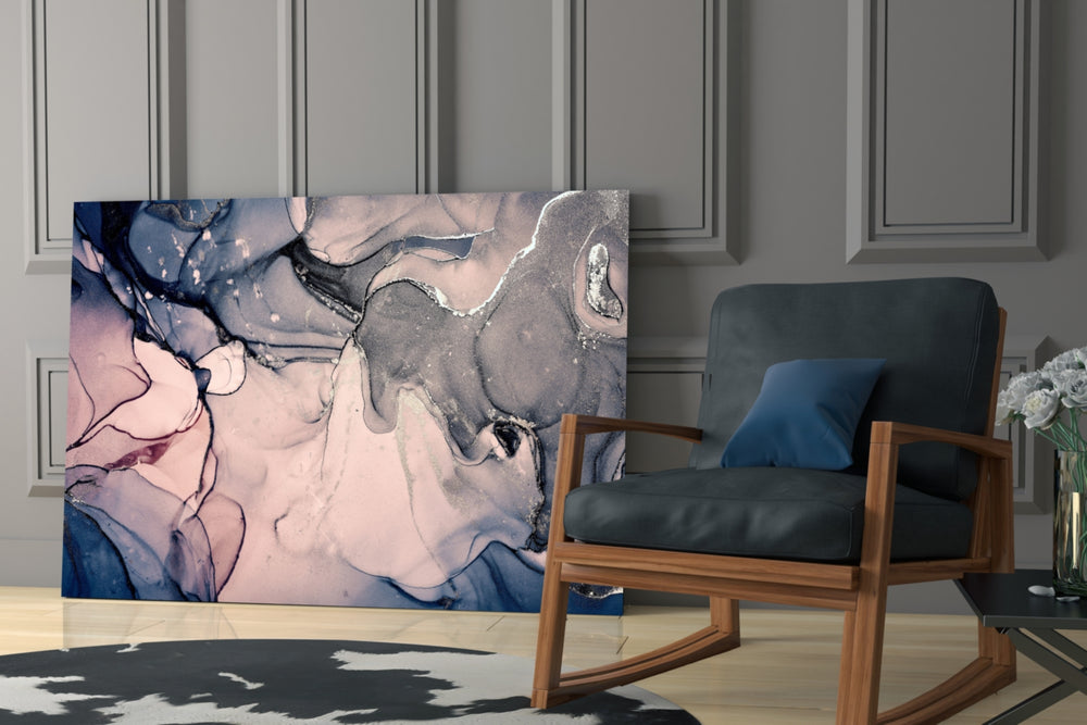 Indigo Blush artwork anchoring a wall with dreamy soft palette