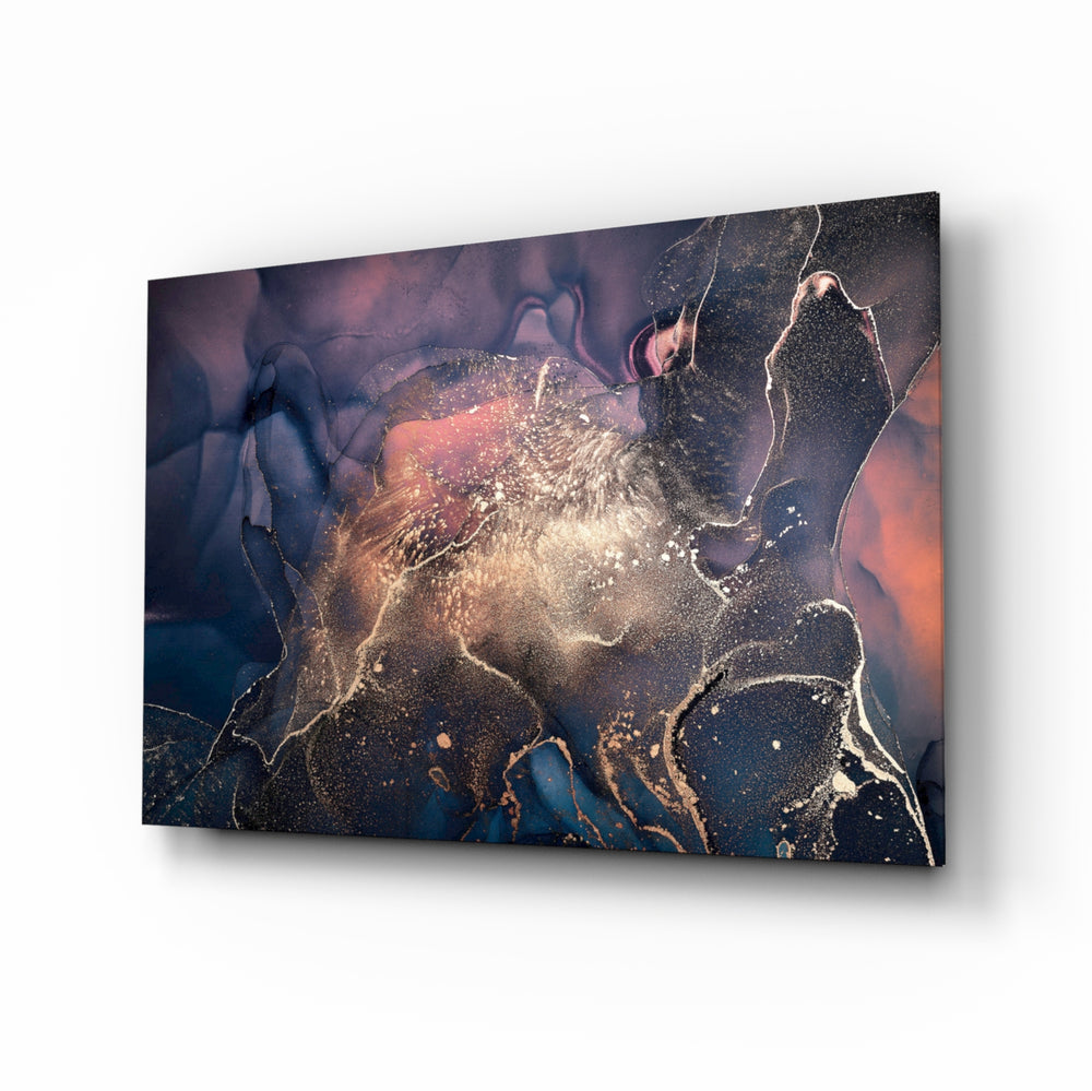 Cosmic-nebula panel bringing romantic drama to a contemporary bedroom