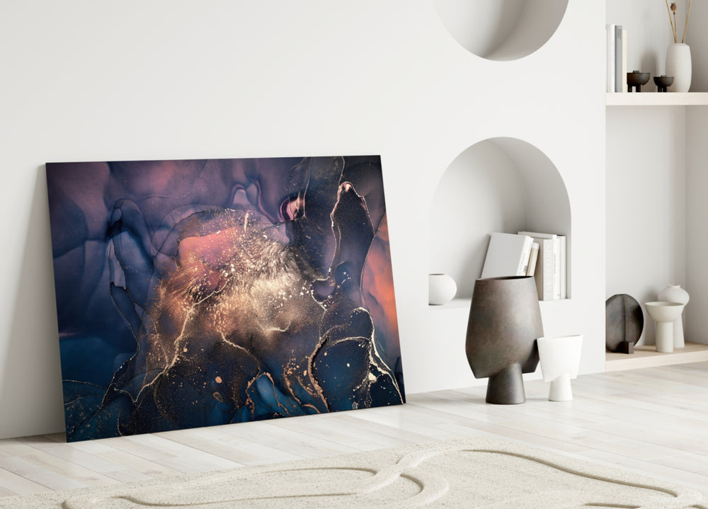 Nebula Bloom glass wall art styled above a bed in a master bedroom