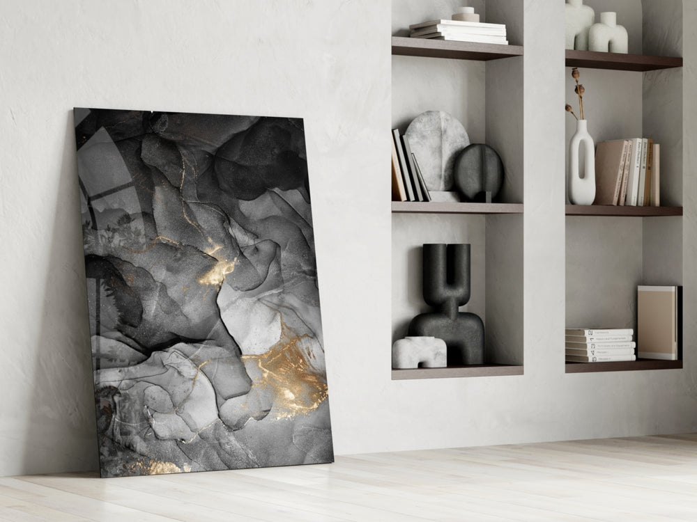 Charcoal Lightning artwork anchoring a wall with luxe sophisticated palette
