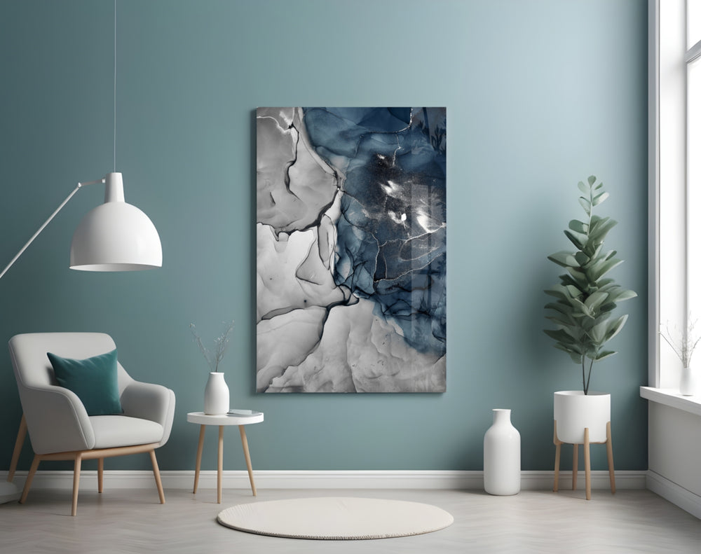 Navy Marble panel adding editorial mood to a living room