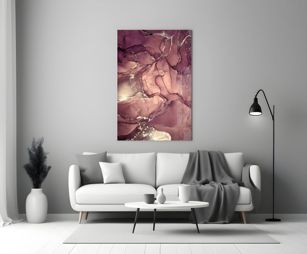 Mauve Filigree glass wall art styled above an armchair in a hallway