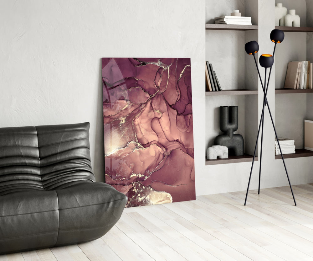 Mauve Filigree glass print enhancing a dressing area with editorial drama