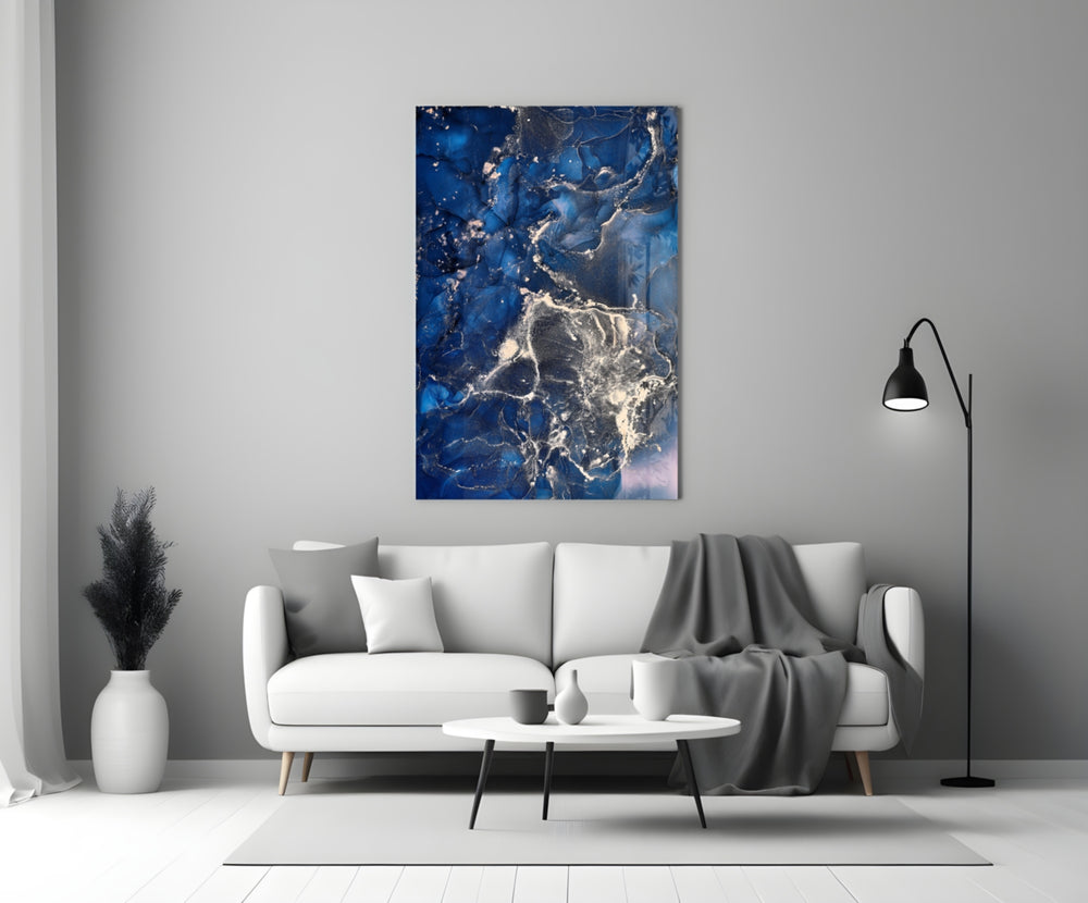Royal Cliff glass wall art styled above a sofa in a foyer
