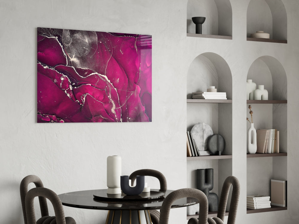 Fuchsia Smoke glass print enhancing a powder room with editorial drama