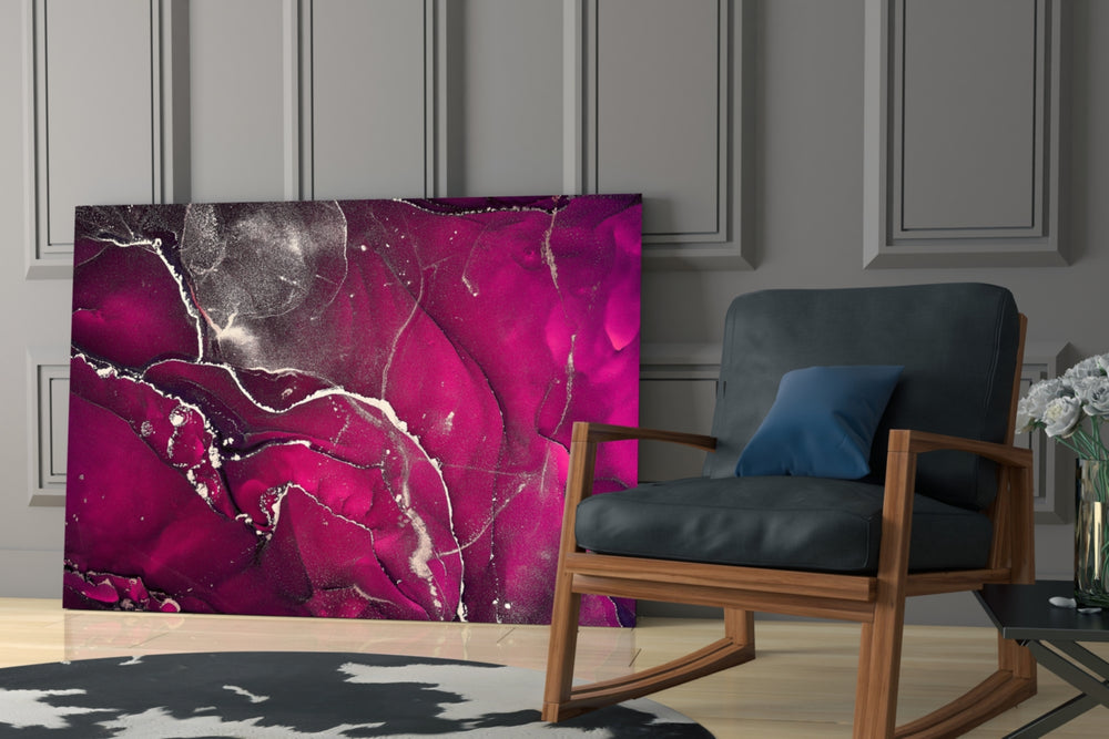 Fuchsia Smoke artwork anchoring a wall with bold romantic palette