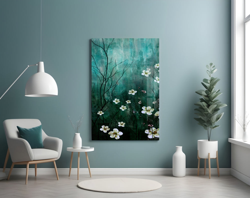 Emerald Daisies panel adding serene mood to a bedroom