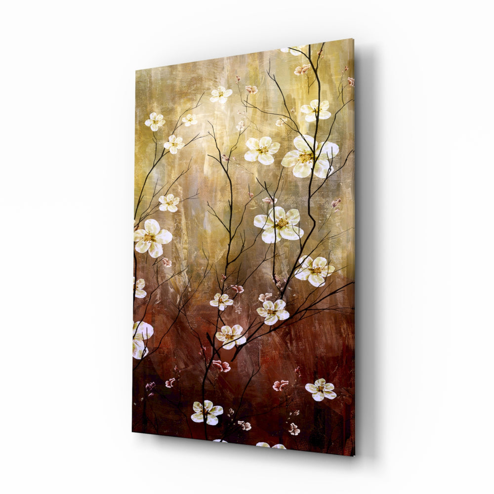 Warm-floral panel bringing autumnal drama to a contemporary bedroom