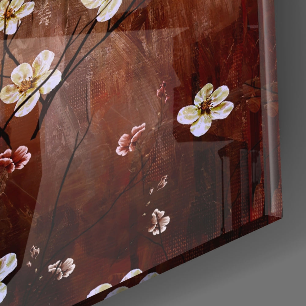 Amber Daisies panel catching morning light to reveal its painterly ridge