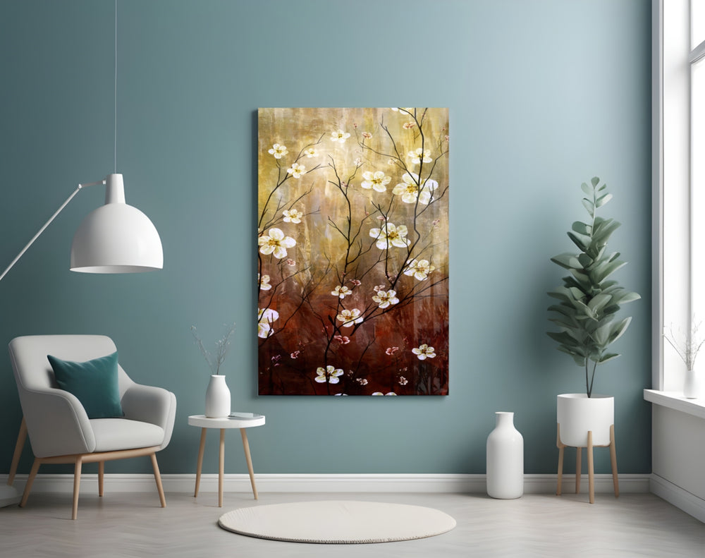 Amber Daisies panel adding editorial mood to a dining room