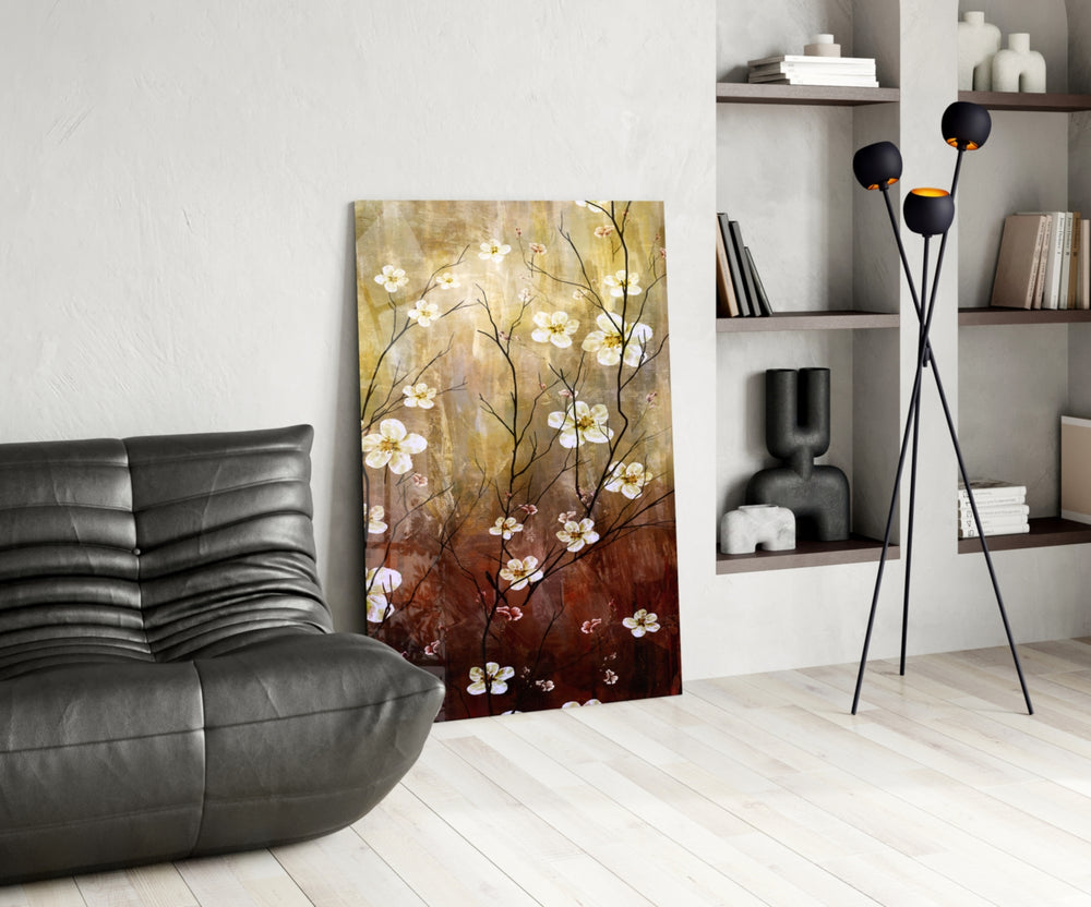 Amber Daisies glass print enhancing a hallway with romantic drama