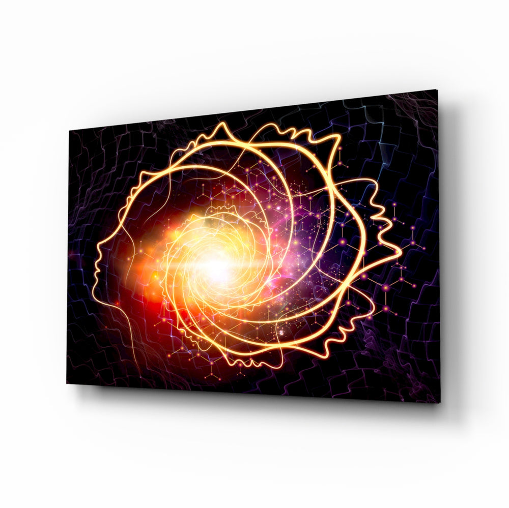 Cosmic-spiral panel bringing mystical drama to a contemporary library