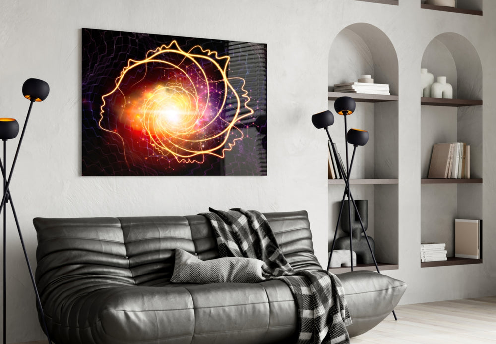 Galaxy Spiral panel adding editorial mood to a man's office