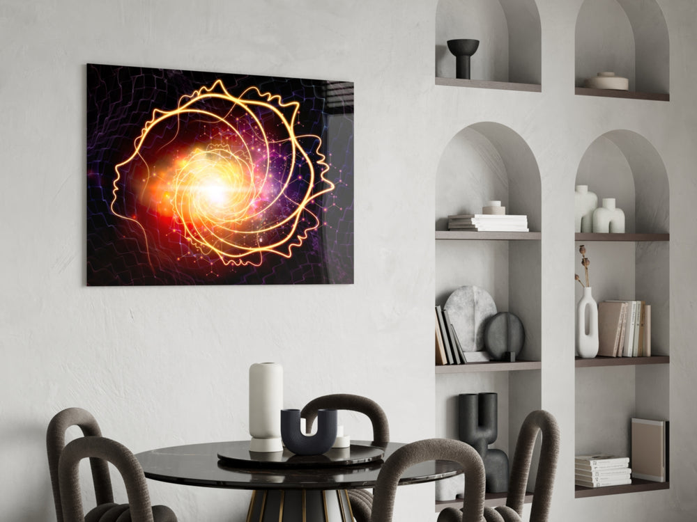 Galaxy Spiral glass print enhancing a teen room with cinematic drama