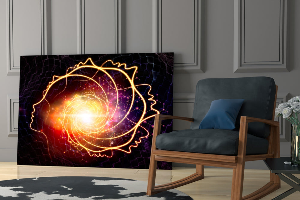 Galaxy Spiral artwork anchoring a wall with cosmic mystical palette