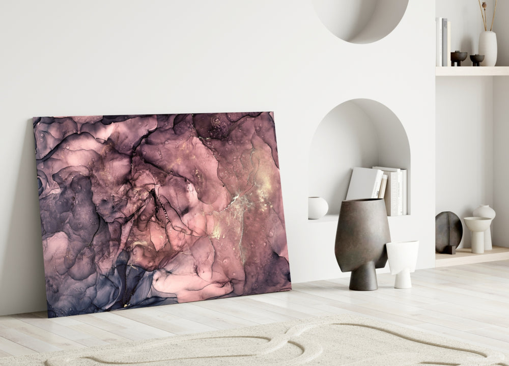 Rose Cloud glass wall art styled above a dresser in a master bedroom