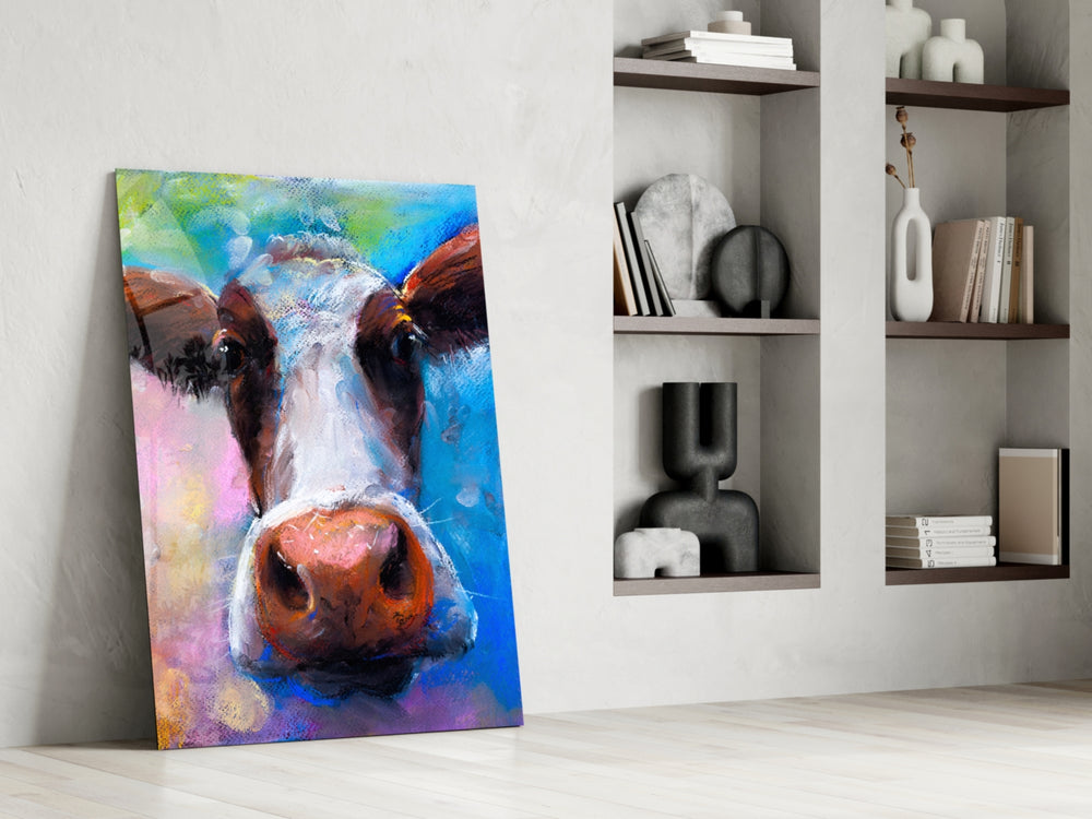 Painted Cow artwork anchoring a wall with playful pop palette