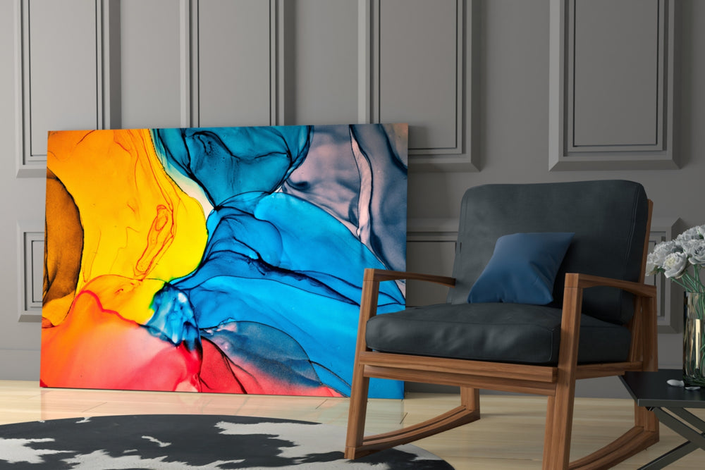 Fire and Tide artwork anchoring a wall with vibrant elemental palette