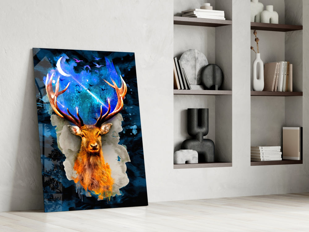 Cosmic Stag artwork anchoring a wall with mythic fantasy palette
