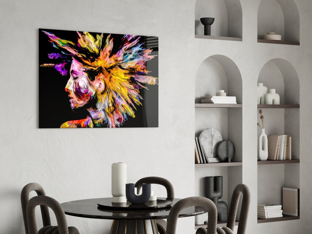 Colorful Thoughts glass print enhancing a teen room with cinematic drama