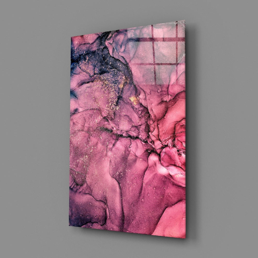 Close-up detail of magenta clouds opening into navy-gold pocket