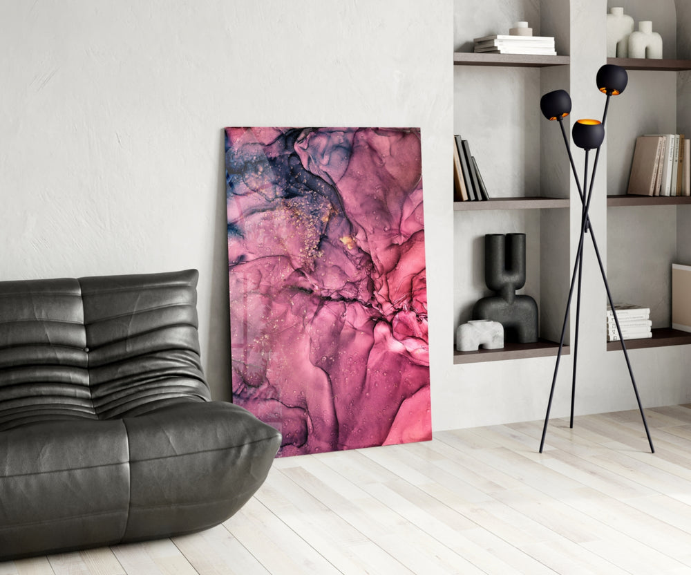 Magenta Bloom glass print enhancing a dressing area with cinematic drama