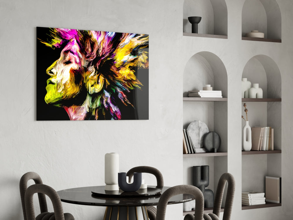Vivid Mind glass print enhancing a man's office with cinematic drama