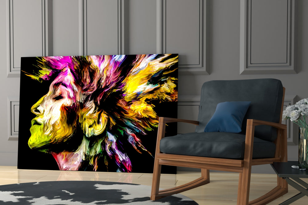 Vivid Mind artwork anchoring a wall with bold expressionist palette