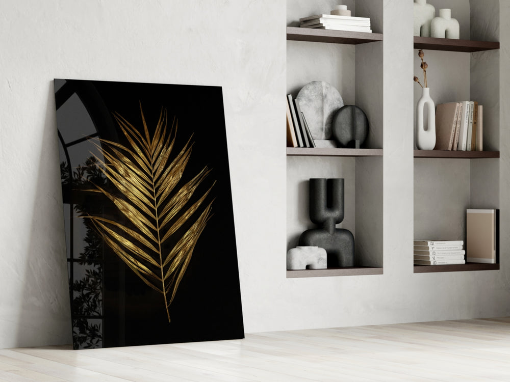 Gilded Palm artwork anchoring a wall with moody luxe palette