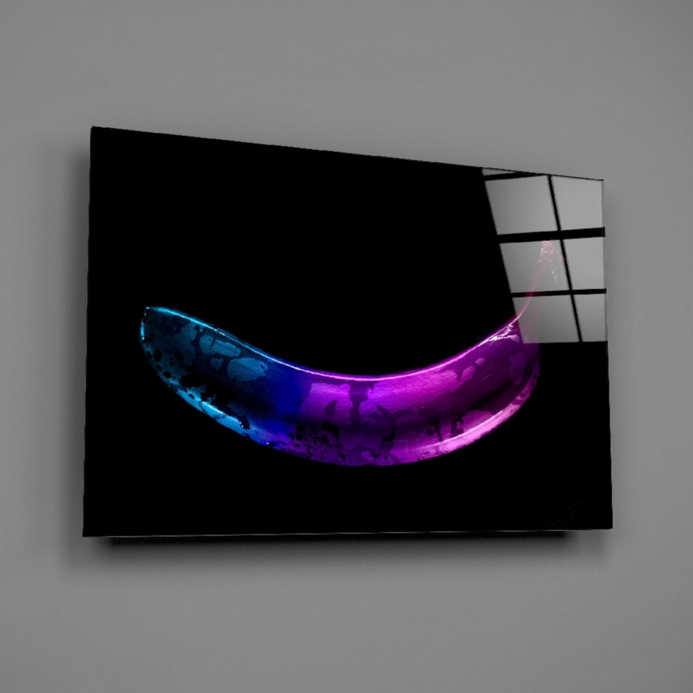 Close-up detail of cyan-to-magenta gradient along banana curve