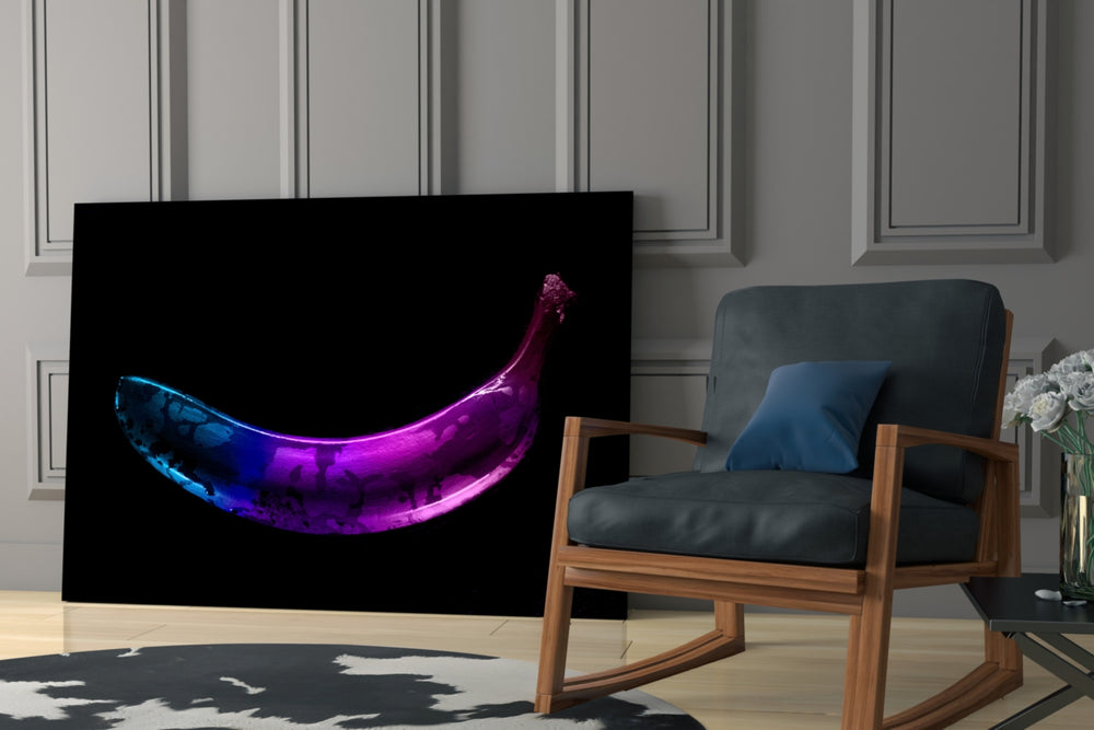 Neon Banana artwork anchoring a wall with playful neon palette