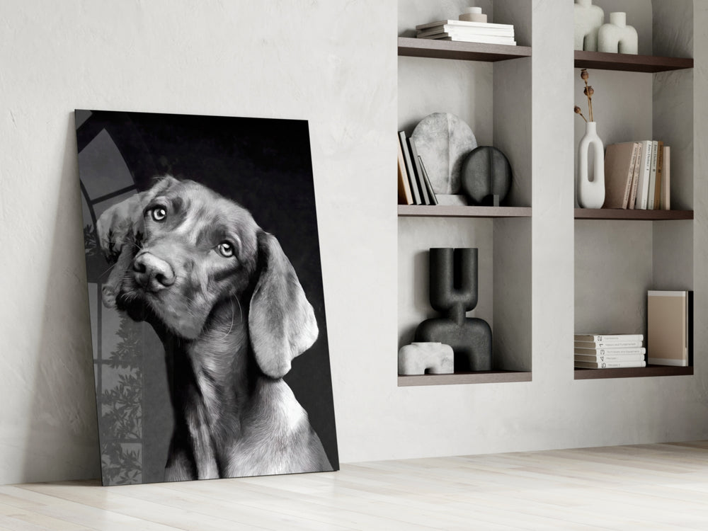 Tender Weimaraner artwork anchoring a wall with serene monochrome palette