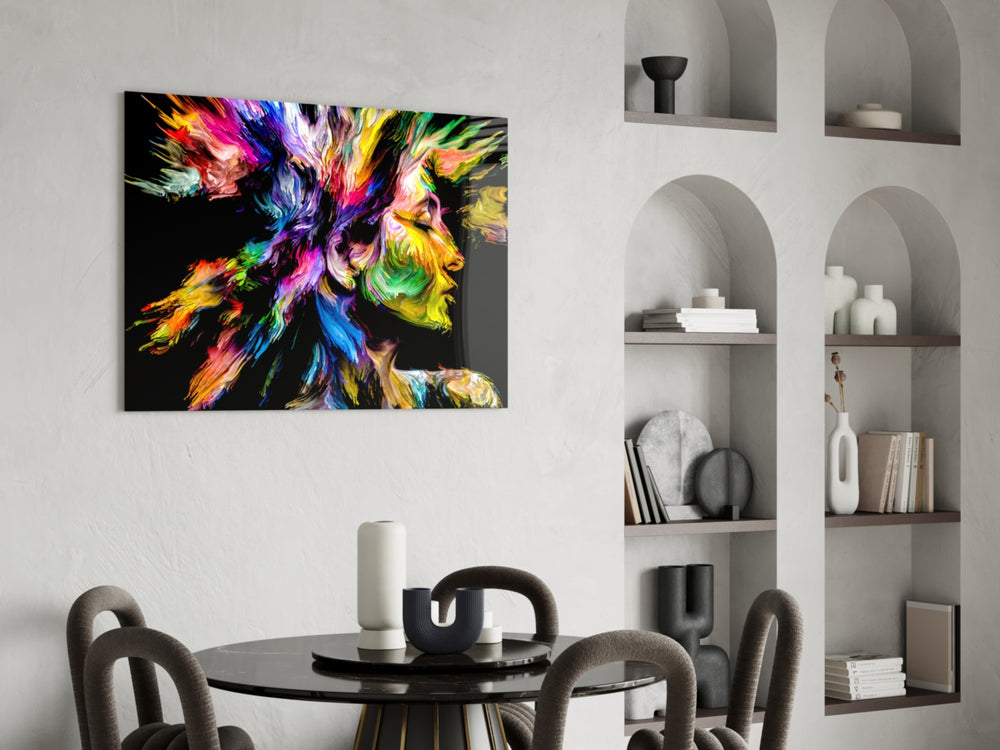 Two Minds glass print enhancing a creative office with cinematic drama