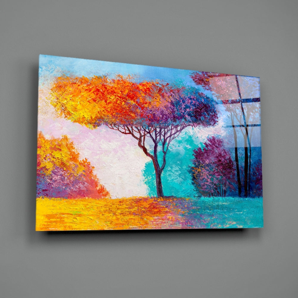 Close-up detail of magenta-orange pines reflecting in turquoise pond