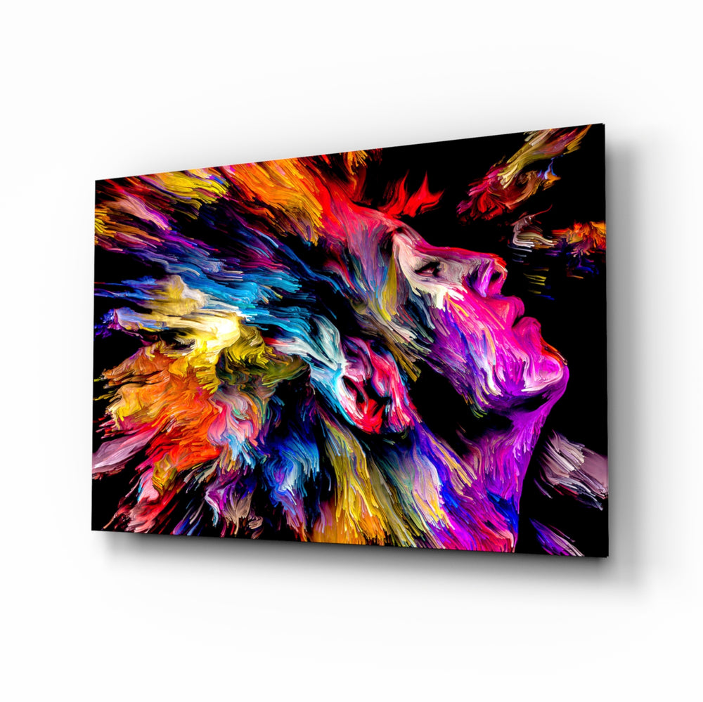 Expressionist-portrait panel bringing editorial drama to a contemporary living space