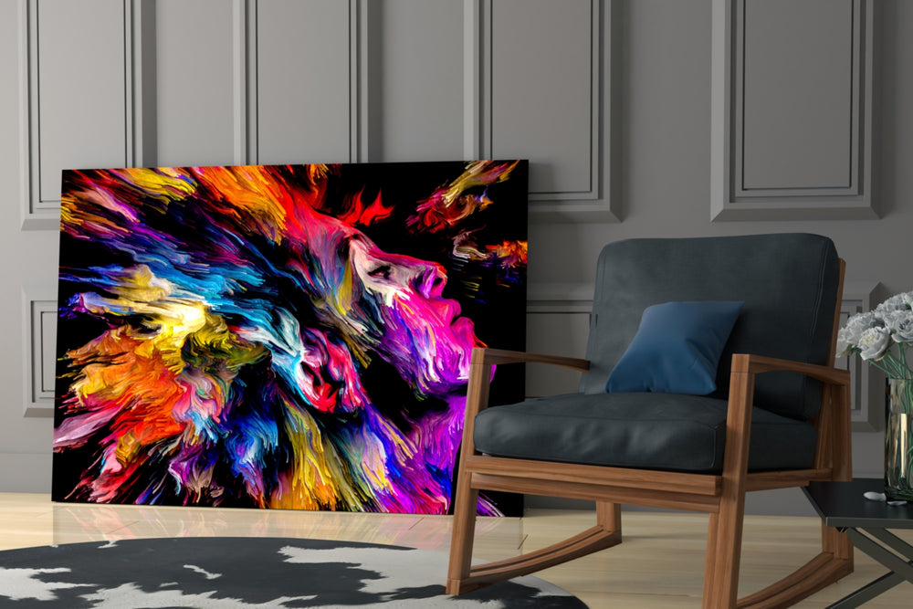 Ecstatic Mind artwork anchoring a wall with bold expressionist palette