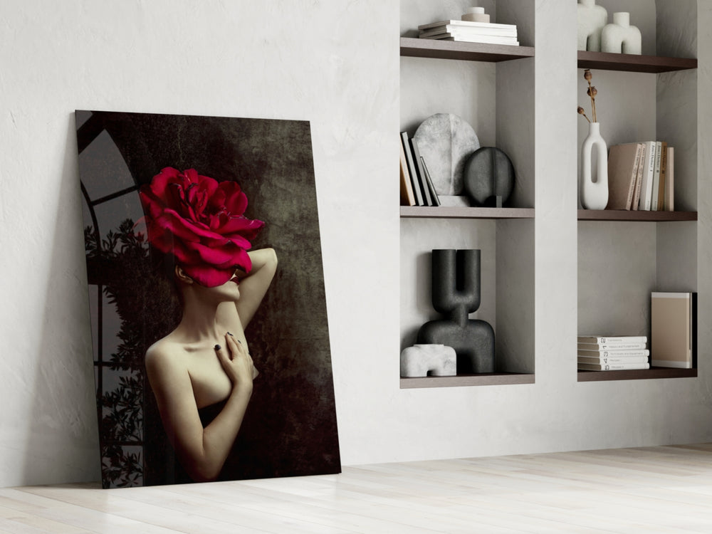 Crimson Rose artwork anchoring a wall with moody dramatic palette