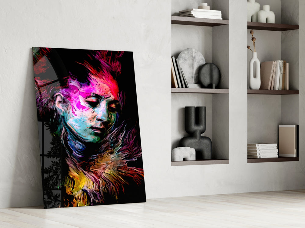 Veiled Mind artwork anchoring a wall with bold expressionist palette