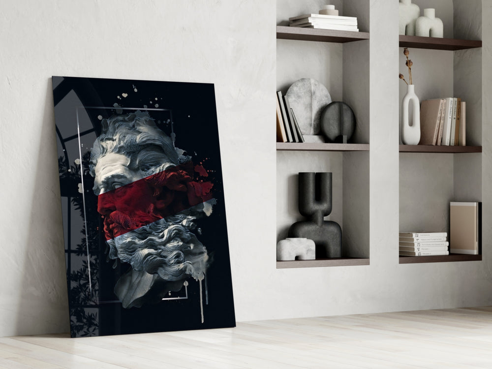 Severed Poseidon artwork anchoring a wall with moody mythic palette