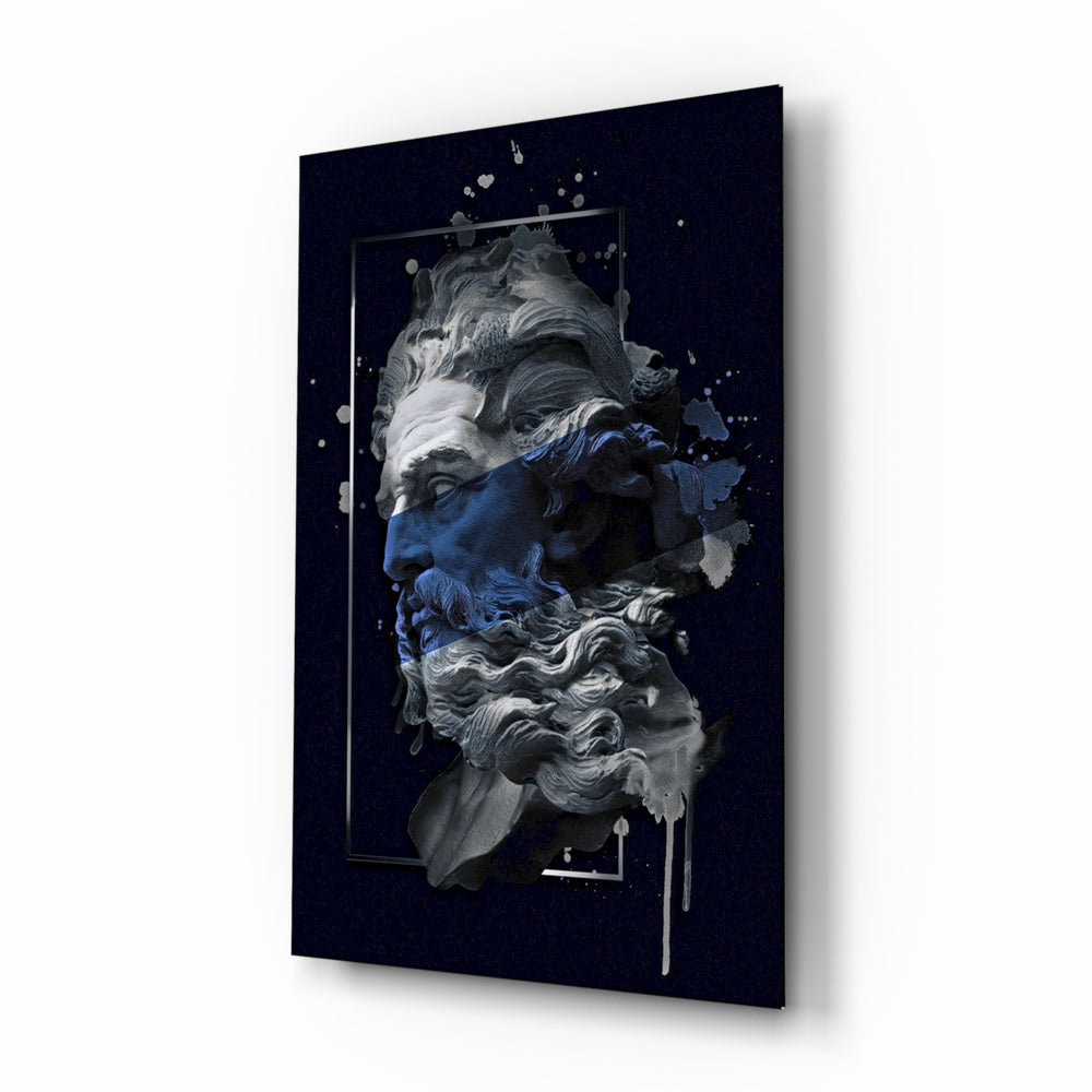 Mythic-cobalt panel bringing moody drama to a contemporary library