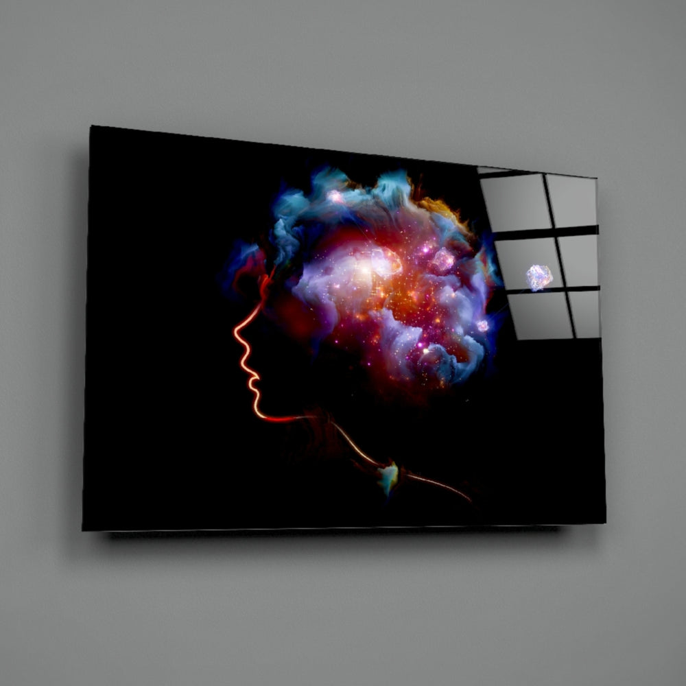 Cosmic Mind close-up showing pink-cyan nebula opening from neon profile
