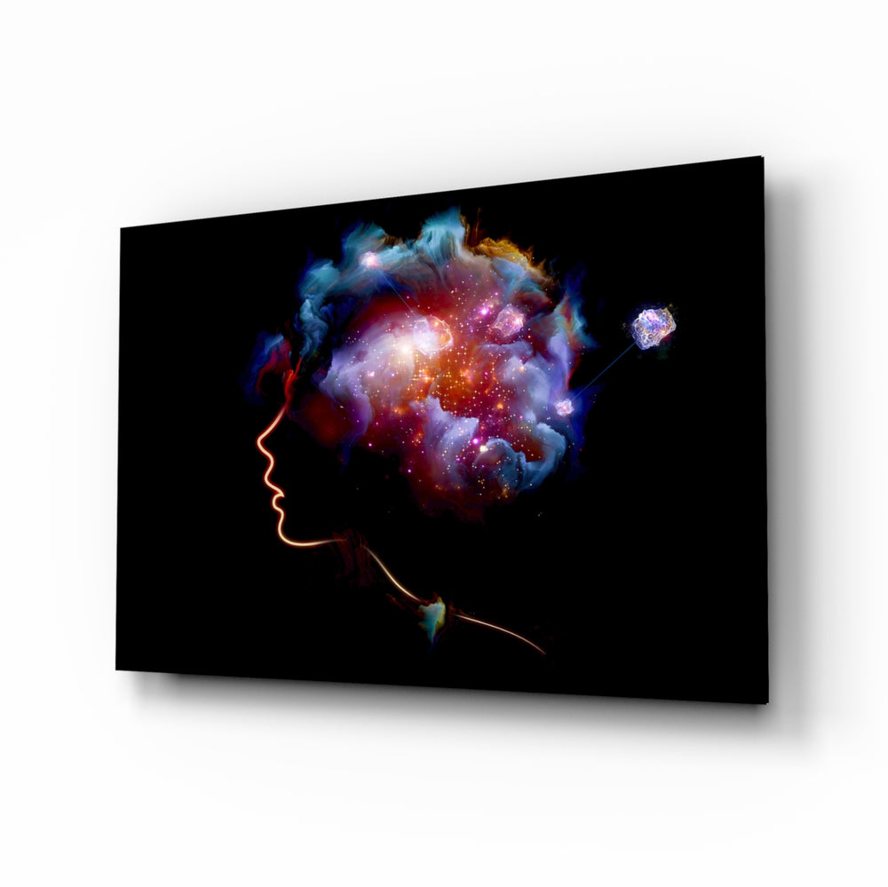Cosmic-portrait panel bringing mystical drama to a contemporary workspace