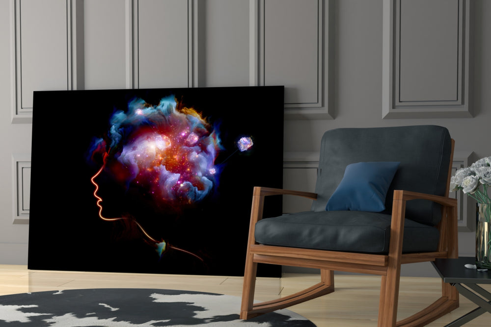 Cosmic Mind artwork anchoring a wall with cosmic mystical palette