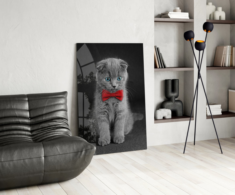 Bow-Tie Kitten glass print enhancing a hallway with editorial drama