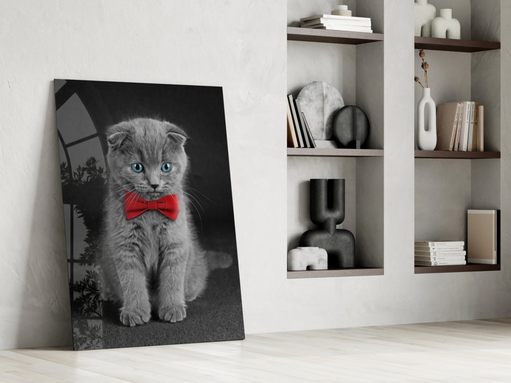 Bow-Tie Kitten artwork anchoring a wall with playful monochrome palette