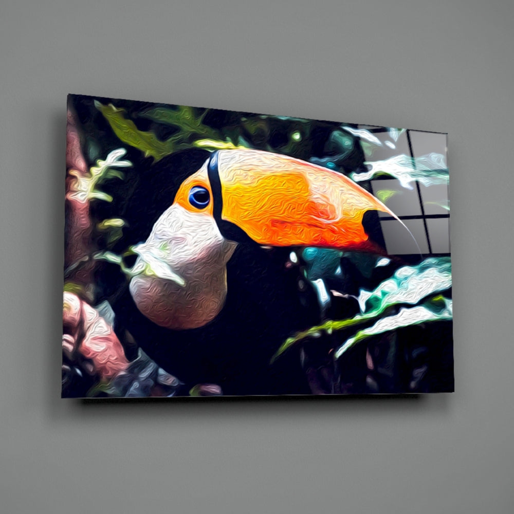 Toco Toucan close-up showing orange beak and ringed-blue eye