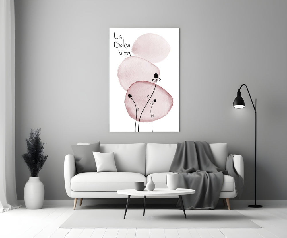 La Dolce Vita glass wall art styled above a bed in a master bedroom