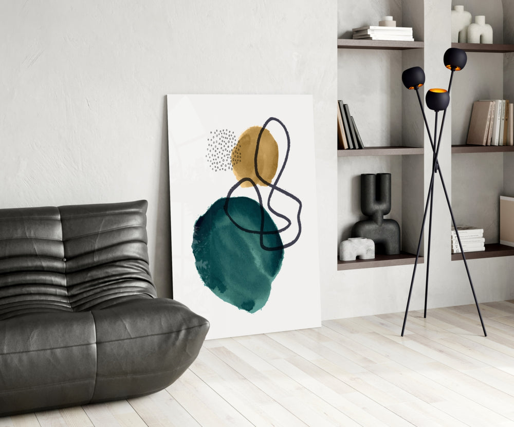 Teal Stack glass print enhancing a hallway with editorial drama